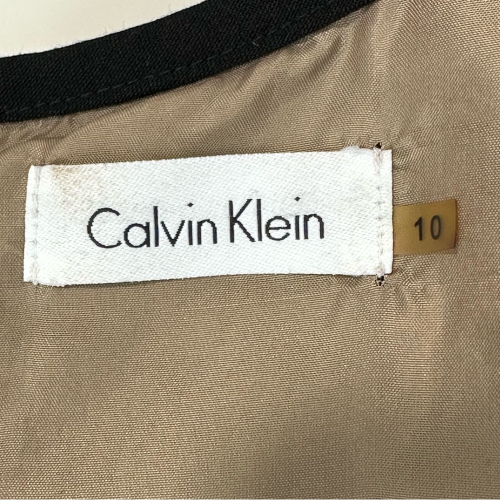 CALVIN KLEIN Dress Color Block Tan Black Lined Sheath Career Sz 10 sleev… - Picture 5 of 12